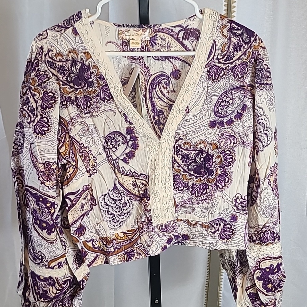 NWT Band Of The Free Paisley Crop Top Purple Cream Women’s Large - Picture 2 of 5